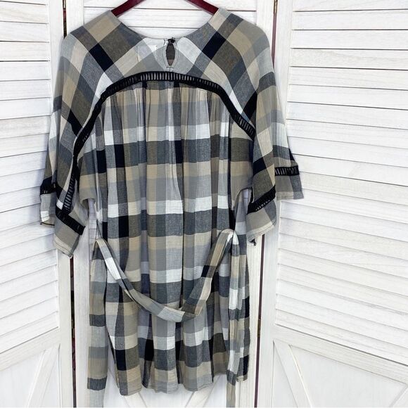 Maeve Anthropologie Plaid Kimono Tunic Dress Tie WaistTan Black Small - Picture 11 of 14